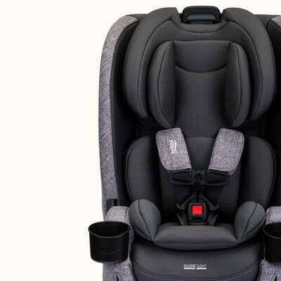 Gray all-in-one car seat with cup holders and infant inserts