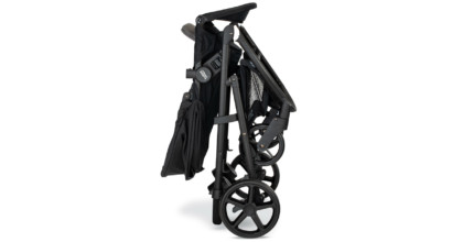 Folded toddler and baby stroller.