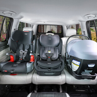 Different types of car seats in a car