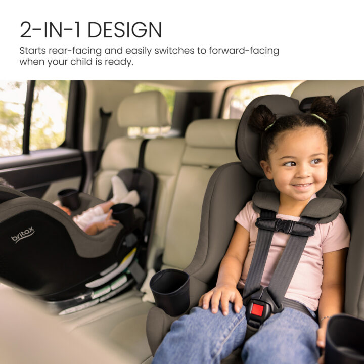 2-in-1 design. Starts rear-facing and easily switches to forward-facing when your child is ready.