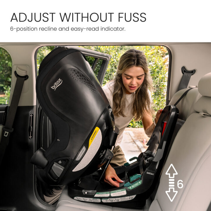 Adjust without fuss. 6-position recline and easy-read indicator.