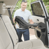 StayTight. Quick, easy, and secure. A man installs a car seat base, then a woman attaches a car seat to the base.